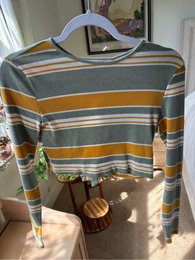 Striped Ribbed Long-Sleeve Crop Top with Open Back